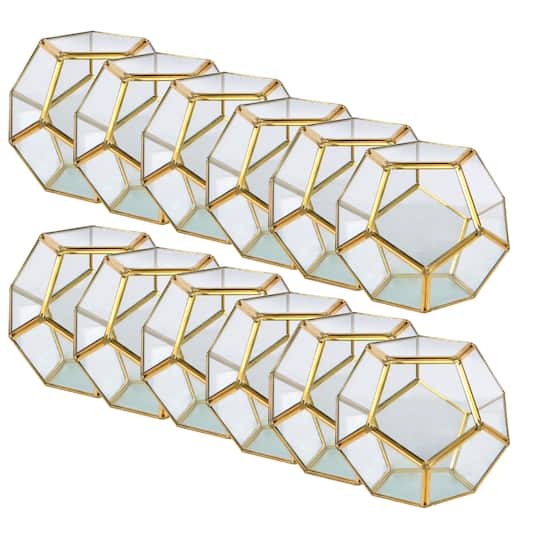 12 Pack: 5.5" Gold Geometric Glass Terrarium by Ashland®